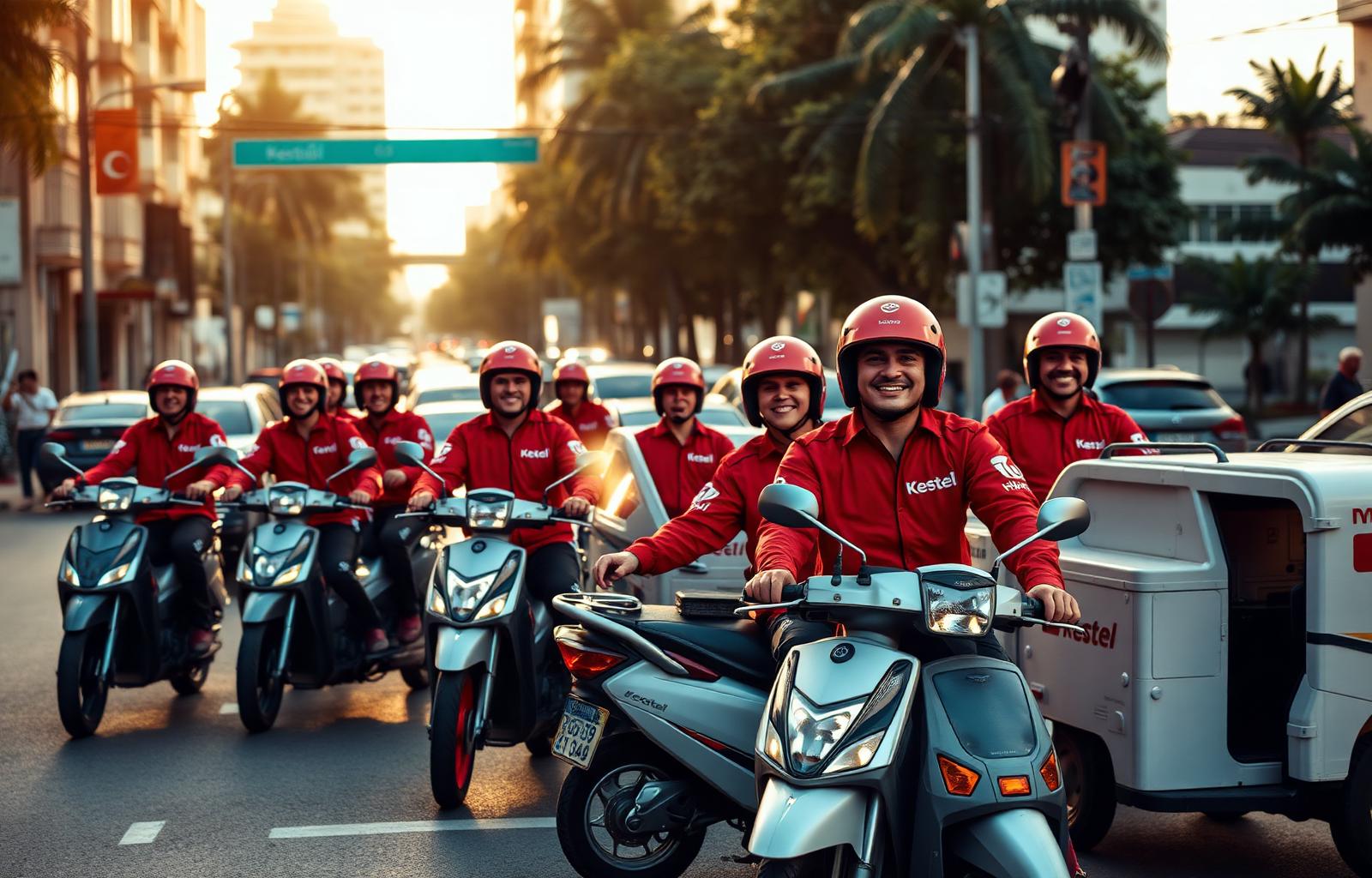 Frota Kestel com motos e carros de entrega